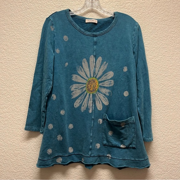 Jess & Jane Tunic Top Floral Artsy USA Polka Dot Small Green Daisy - Picture 5 of 6